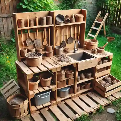 mud kitchen with working sink