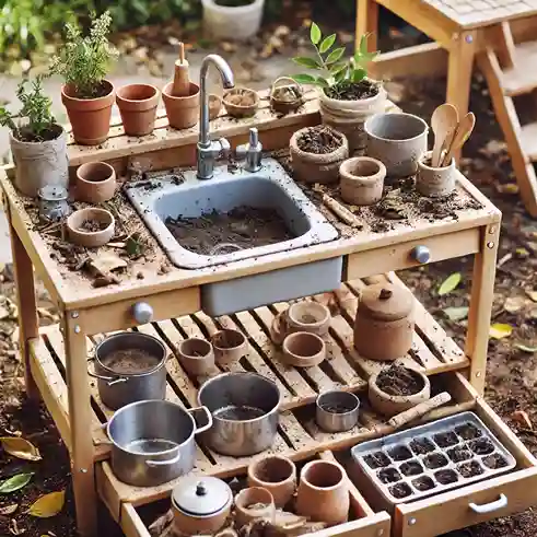 mud kitchen with working sink