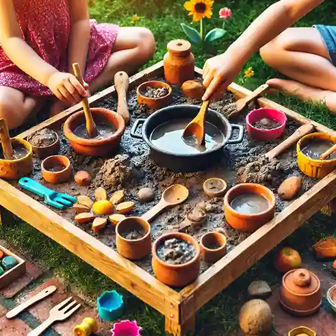 mud kitchen with running water