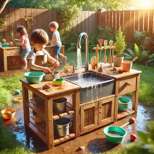 mud kitchen with working sink