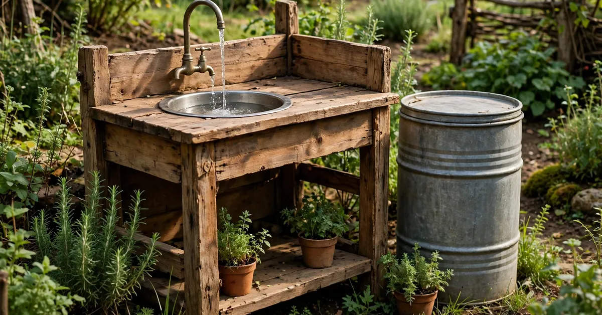 Mud kitchen with a working tap and running water
